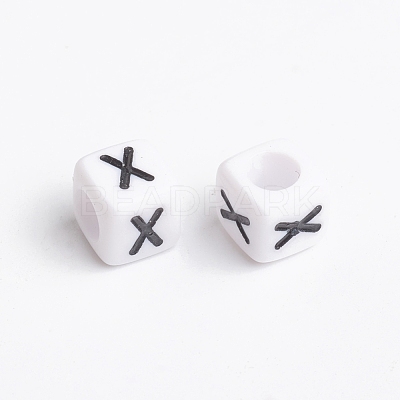 Acrylic Horizontal Hole Letter Beads X-PL37C9308-X-1