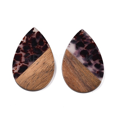 Transparent Resin & Walnut Wood Big Pendants RESI-T058-05B-1