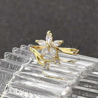 Rack Plating Brass Micro Pave Cubic Zirconia Finger Rings for Women LS-RJEW-M027-01G-01-1