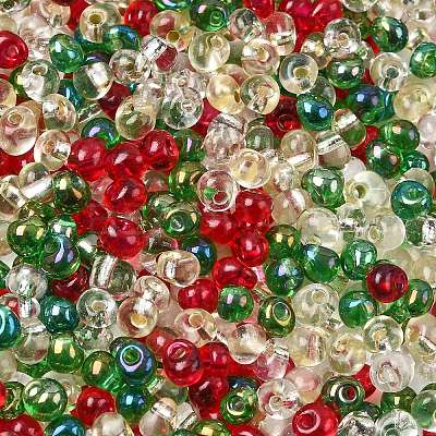 4 Colors Christmas 6/0 Transparent Fringe Glass Seed Beads SEED-X0058-11-1