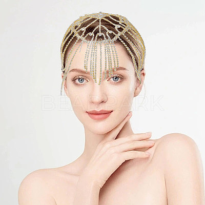 Metal Rhinestone Tassel Hair Chain Hat for Bridal DIY-WH0504-183-1