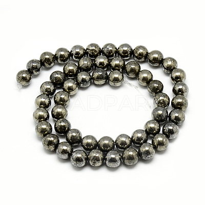 Natural Pyrite Beads Strands X-G-S265-03-6mm-1
