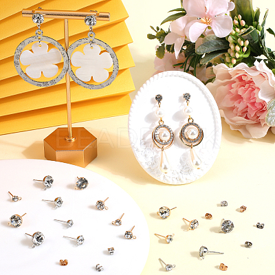 160Pcs 8 Style Alloy Crystal Rhinestone Stud Earring Finding ALRI-SP0001-02-1