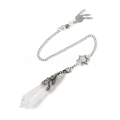 Natural Quartz Crystal Cone Dowsing Pendulum Big Pointed Pendants AJEW-Z041-01F-AS-1