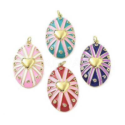Oval with Heart Brass Micro Pave Cubic Zirconia Pendants KK-Z114-24G-1
