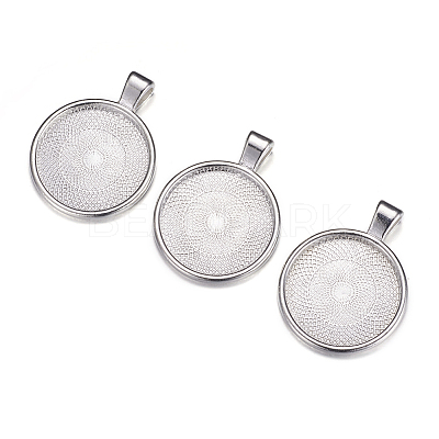 Flat Round Alloy Pendant Cabochon Settings LS-PALLOY-A15654-N-1