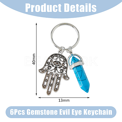 6Pcs 6 Style Alloy Hamsa Hand/Hand of Miriam Pendant Keychain AJEW-DC0001-35-1