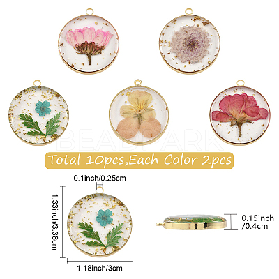 10Pcs 5 Colors Transparent Clear Epoxy Resin Pendants RESI-YW0005-03-1