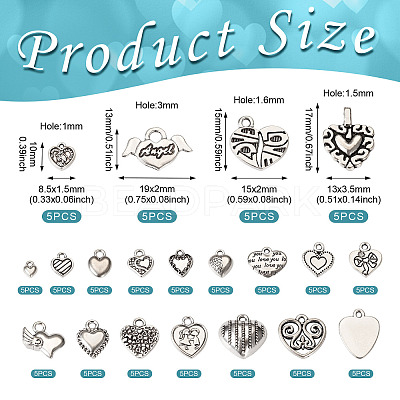 100Pcs 20 Styles Tibetan Style Alloy Pendants FIND-TA0003-59-1