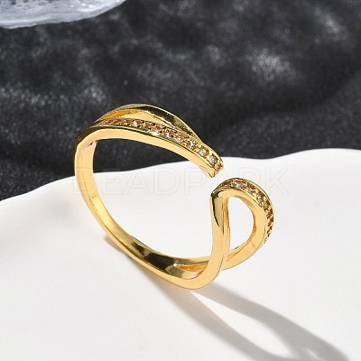 Brass Micro Pave Cubic Zirconia Cuff Rings RJEW-H258-17G-1