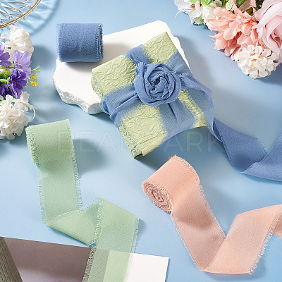 3 Rolls Polyester Raw Edges Ribbons SRIB-TAC0002-26D-1