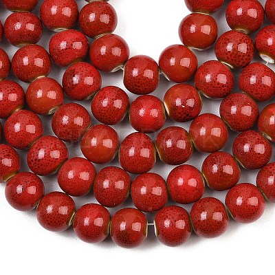 Handmade Fancy Antique Glazed Porcelain Ceramic Round Beads Strands PORC-L019-13mm-08-1