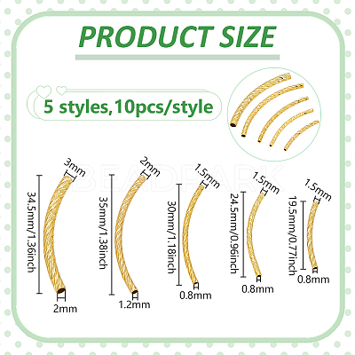 50Pcs 5 Styles Brass Textured Curved Tube Beads KK-PH0013-33-1