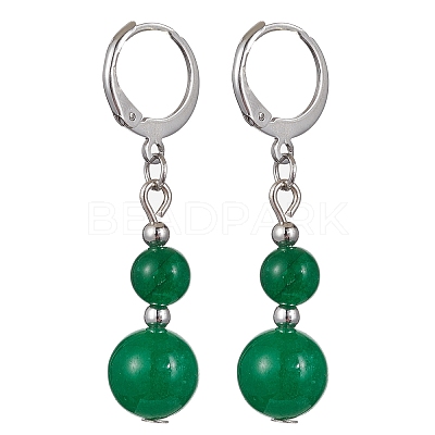 Round Natural Malaysia Jade Dangle Earrings EJEW-JE05536-01-1