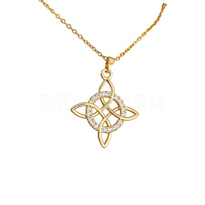 Brass Micro Pave Clear Cubic Zirconia Viking Knot Pendant 304 Stainless Steel Cable Chain Necklaces for Women WG5818B-03-1