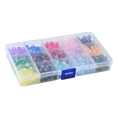 420Pcs 15 Colors Transparent Crackle Acrylic Beads CACR-FS0001-01-1