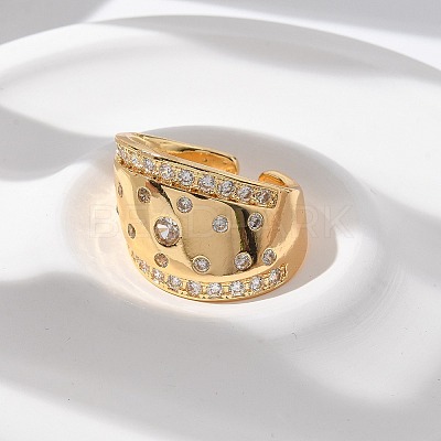 Brass Micro Pave Clear Cubic Zirconia Cuff Rings for Women RJEW-U041-07G-1