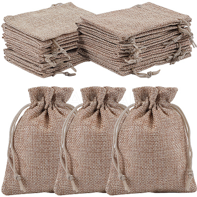 Polyester Imitation Burlap Packing Pouches Drawstring Bags ABAG-BBC0001-02A-01-1