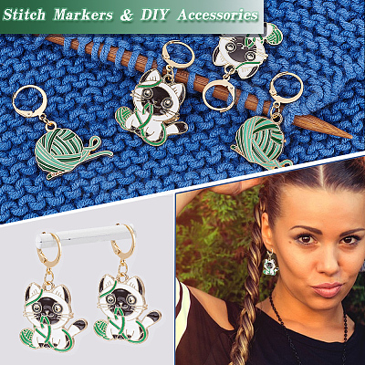 Alloy Enamel Yarn Ball & Cat Charm Locking Stitch Markers HJEW-PH01721-1