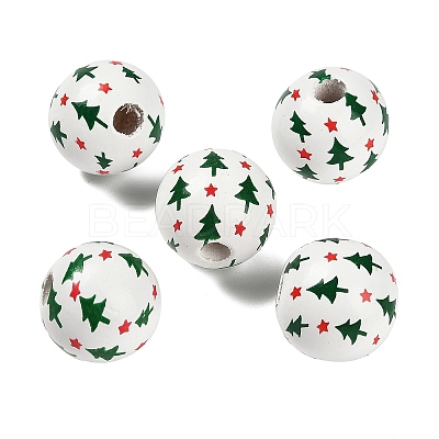 Christmas Printed Schima Wood European Beads WOOD-G024-02C-1