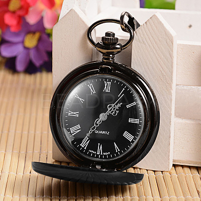 Openable Flat Round Alloy Pendant Pocket Watches WACH-D046-1