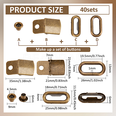 40Sets Iron Baseball Hat Cap Buckle Strap Clasp Clip Kit FIND-BC0014-10AB-1