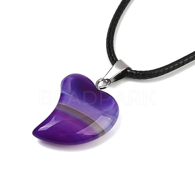 Dyed Natural Banded Agate Heart Pendant Necklaces NJEW-G166-01B-1
