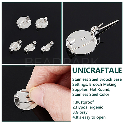 50Pcs 5 Style 316 Surgical Stainless Steel Brooch Base Settings STAS-UN0053-58-1