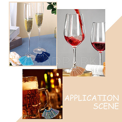 18Pcs 18 Colors Polycotton Tassel Fan Shape Wine Glass Charms AJEW-BC0003-93-1