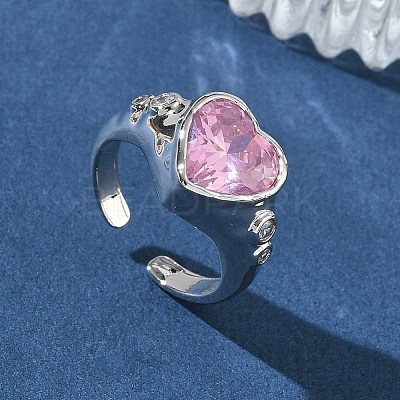 Brass Pave Cubic Zirconia Cuff Open Rings for Women RJEW-L343-08P-02-1