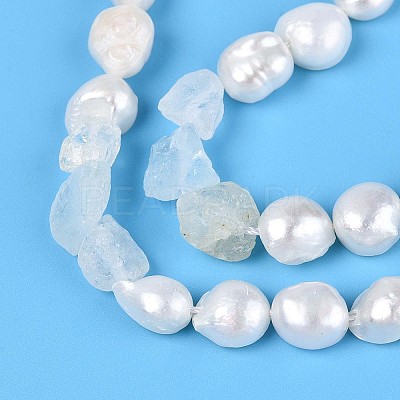 Natural Topaz Nuggets & Natural Cultured Freshwater Pearl Beads Strands PEAR-N023-01A-19-1