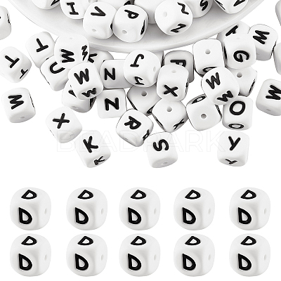 20Pcs White Cube Letter Silicone Beads 12x12x12mm Square Dice Alphabet Beads with 2mm Hole Spacer Loose Letter Beads for Bracelet Necklace Jewelry Making JX432D-1