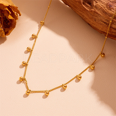 304 Stainless Steel Round Ball Tassel Bib Necklaces for Women FS-WG5B7A4-02-1