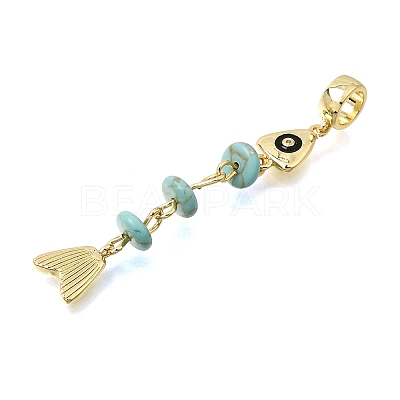 Brass Pave Cubic Zirconia Clear Cubic Zirconia & Synthetic Turquoise & Enamel European Dangle Charms GG-CBA3401-01G-A02-1