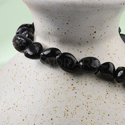 Natural Black Tourmaline Bead Stretch Bracelets BJEW-K213-36-1