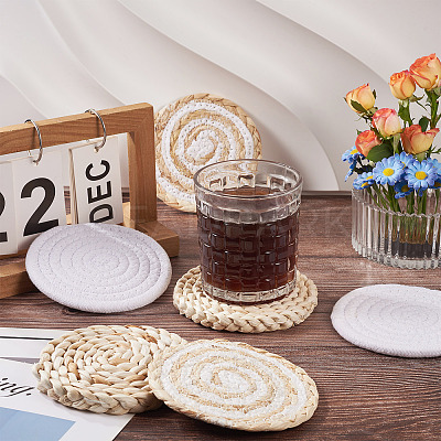 6Pcs 3 Styles Handmade Hot Pads with Corn Straw Woven Placemats AJEW-MB0001-04-1