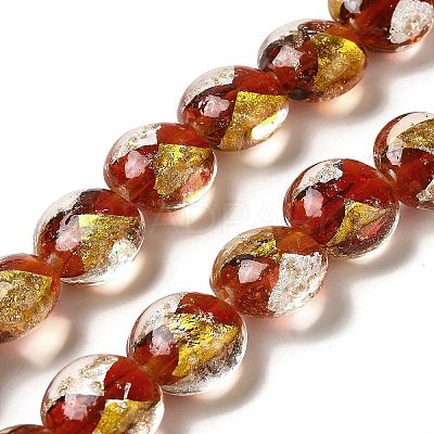 Handmade Gold Foil and Silver Foil Lampwork Flat Round Beads FOIL-C001-02D-1