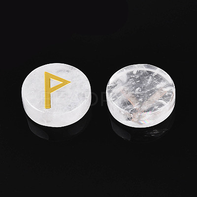 Brass Elder Futhark Alphabet Engraved Symbol Flat Round Natural Quartz Crystal Rune Stones G-I373-01B-1