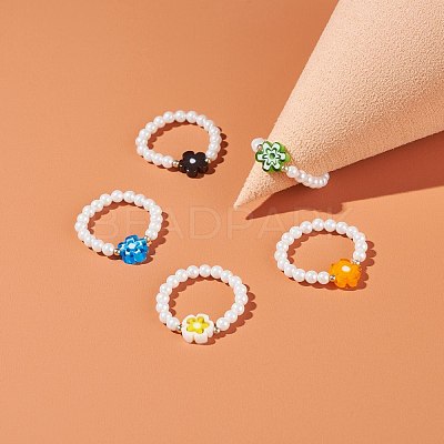 Shell Pearl Stretch Finger Ring RJEW-TA00019-1