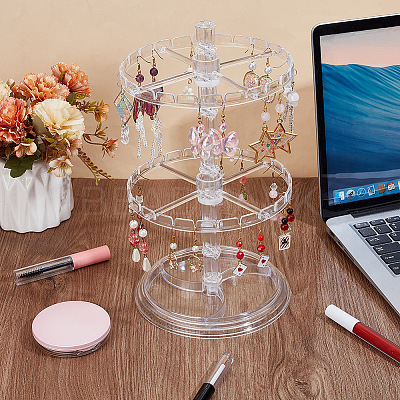 2-Tier Rotatable Round Plastic Earring Display Stands EDIS-WH0032-23-1