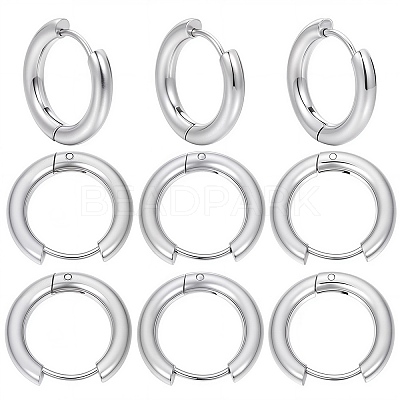 12 Pairs 202 Stainless Steel Huggie Hoop Earrings with 316 Surgical Stainless Steel Pins EJEW-SC0001-40P-1