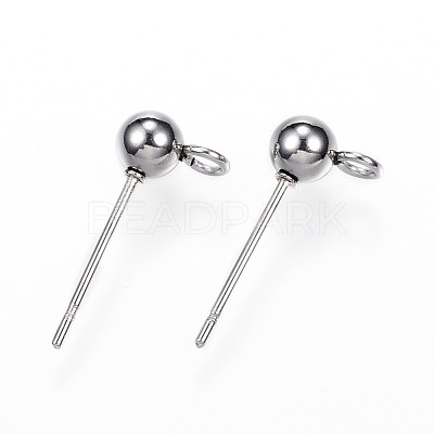 Non-Tarnish 304 Stainless Steel Ball Stud Earring Findings X-STAS-G099-09P-1