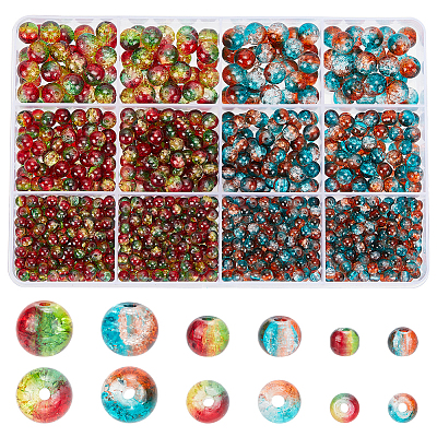 1340Pcs 6 Style Two Tone Transparent Crackle Glass Beads Strands GLAA-PH0003-16-1