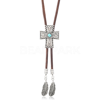 Alloy with Synthetic Turquoise Pendant Waxed Cord Bolo Tie Lariat Necklaces FS-WGCCEF8-08-1