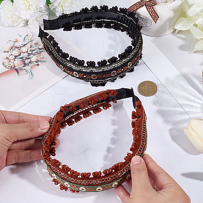 2Pcs 2 Colors Floral Hair Bands Embellishments for Women OHAR-CY0001-19A-1