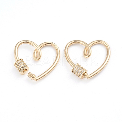 Brass Micro Pave Clear Cubic Zirconia Screw Carabiner Lock Charms X-ZIRC-I041-01G-1