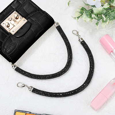2Pcs Round Jet Rhinestone Synthetic Rubber Cord Bag Handles DIY-PH0035-49P-1