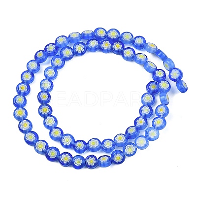 Handmade Millefiori Glass Flat Round Bead Strands LK-P010-04-1
