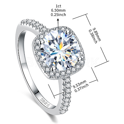 Rhodium Plated 925 Sterling Silver Pave 6.5x3.9mm Moissanite Finger Rings for Women WGE3211-02-1
