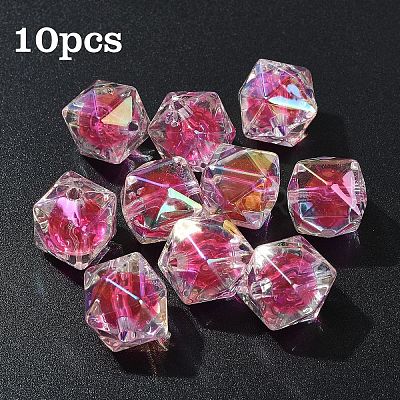 10Pcs Two Tone UV Plating Rainbow Iridescent Acrylic Beads TACR-YW0002-33B-1